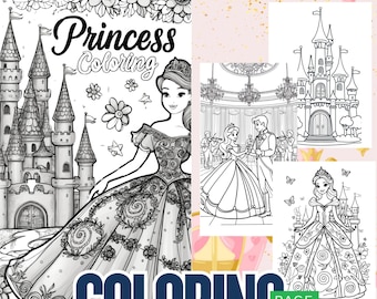 Kleurplaten prinses en prins – 34 schattige sprookjes printables | Koets en kasteel | Kleuter- en kleuterschool | A4-pdf-bestand