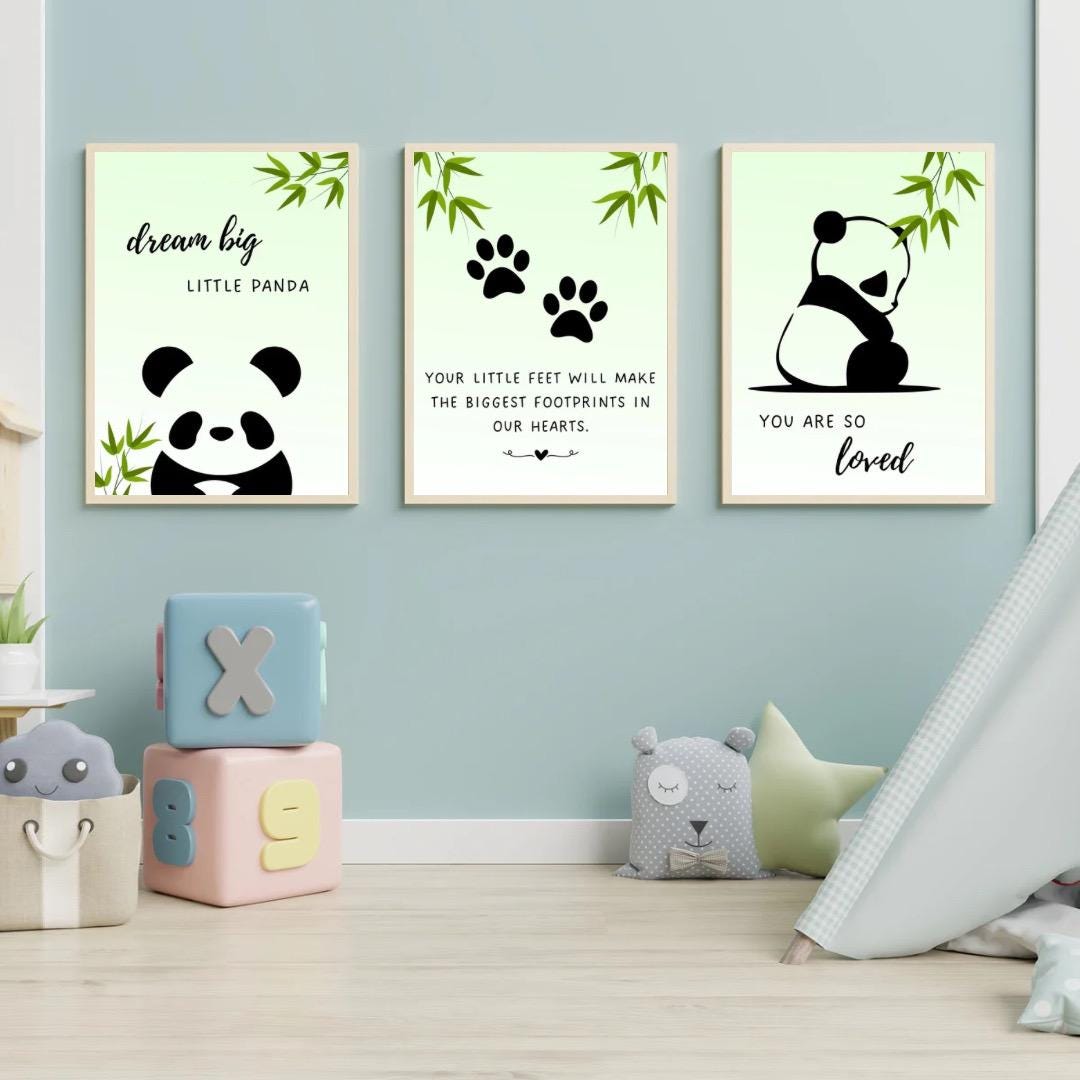 Cute Panda Wall Art Baby Nursery Wall Print With Affirmations Black ...