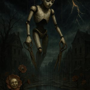 The Puppeteer of Rain – Surreal Dark Art Print | Gothic Marionette Wall Decor