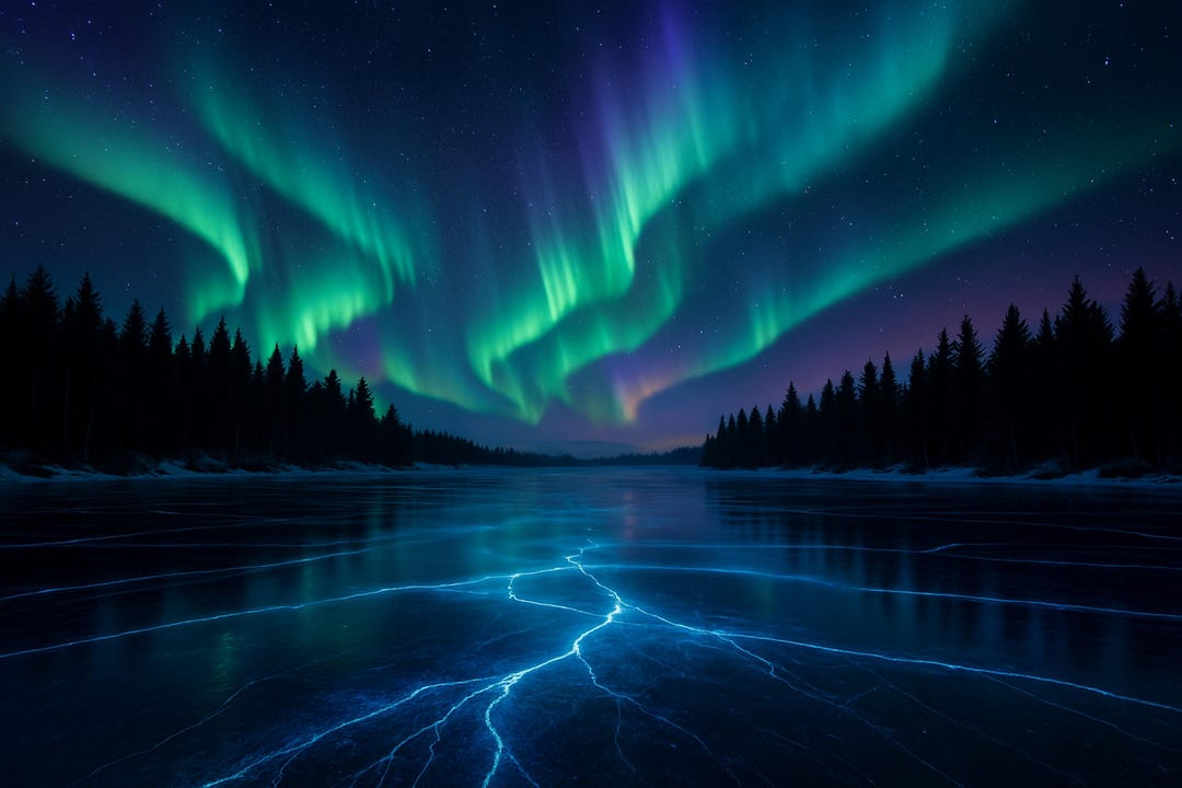 Aurora Borealis Wall Art – Northern Lights Over Frozen Lake | Night Sky ...