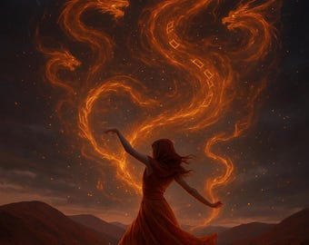 Fire Dragon Mage Print, Dark Fantasy Woman Wall Art, Epic Bedroom Decor (Digital Download)