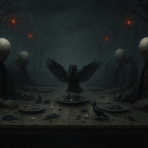 Feast of Shadows – Faceless Kings and the Black Crow | Dark Surreal Horror Wall Art Print