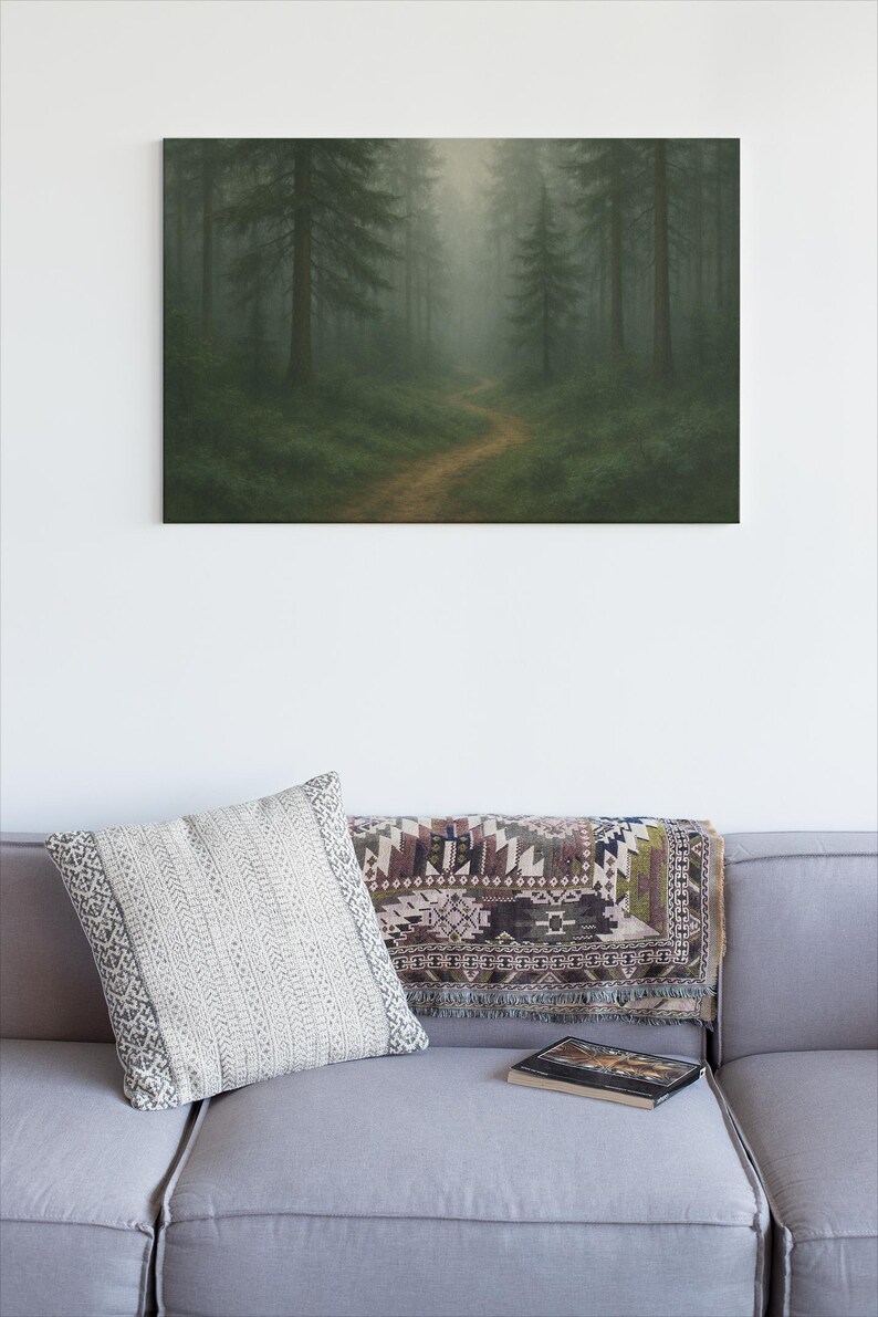 Misty Forest Print, Foggy Pine Trail Wall Art, Moody Cabin Nature Decor ...