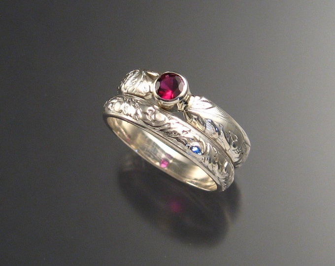 Garnet Wedding set Sterling Silver made to order in your size