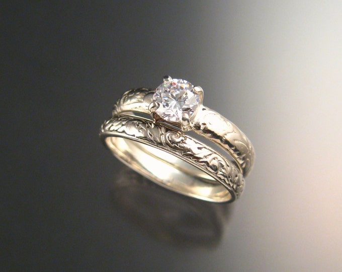 White Zircon Wedding set in 14K White Gold Diamond substitute ring made to order in your size