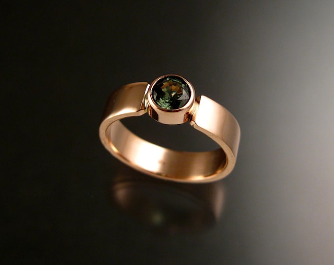 Green Sapphire Wedding ring 14k Rose Gold Green Diamond substitute bezel set stone Engagement ring made to order in your size