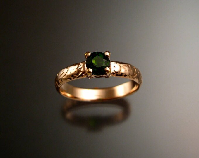 Chrome Diopside Wedding ring 14k rose Gold Emerald substitute Victorian floral pattern ring made to order in your size