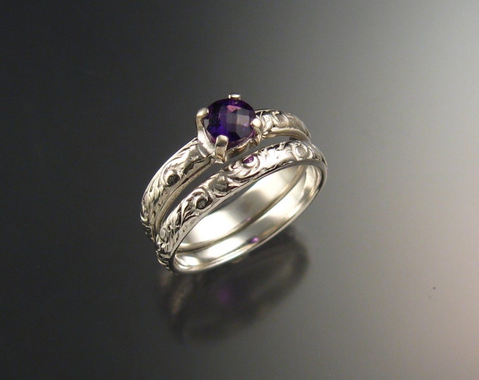 Amethyst Wedding ring set 14k White Gold made to order in your size