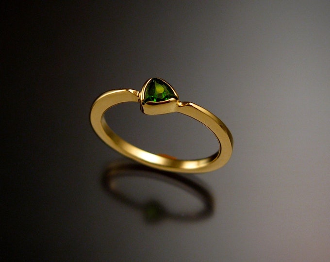 Stackable Chrome Diopside triangle ring 14k Yellow Gold stacking Emerald substitute ring Made to order in your size