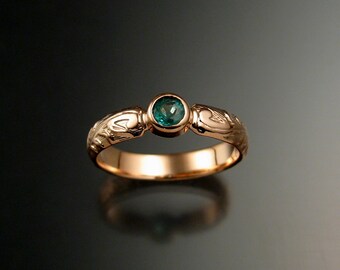 Emerald Wedding ring 14k rose Gold Victorian bezel set ring made to order in your size