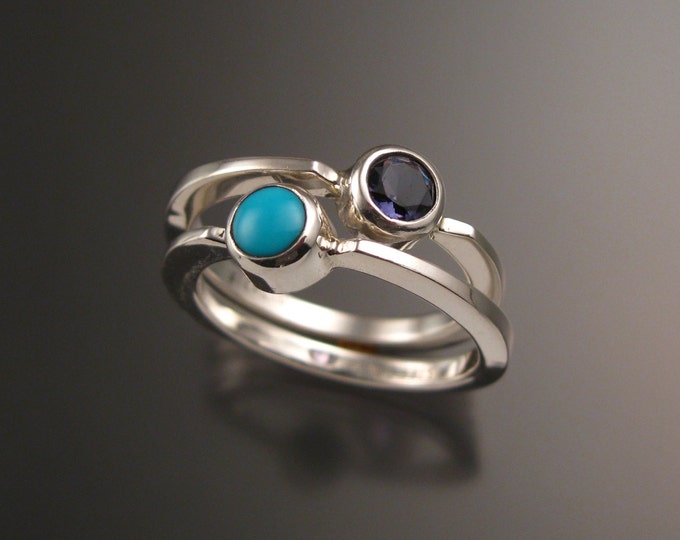 Stackable Mothers Birthstone ring set of Two Sterling silver birthstone rings Made to order in your size