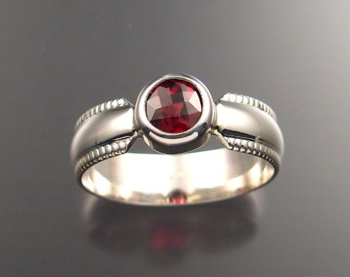 Garnet Mans Ring, Sterling Silver made to order in your size