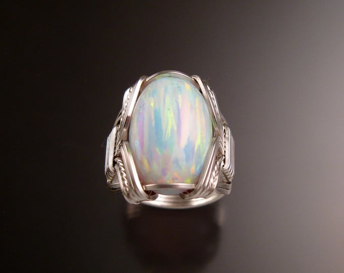 White Lab created Opal ring handcrafted in Sterling Silver made to order in your size