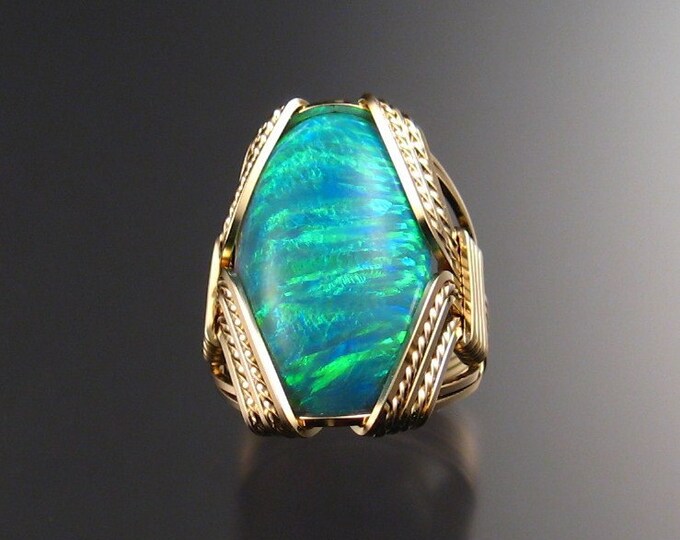 Green Lab Opal Ring Gold-Filled made to order in your size