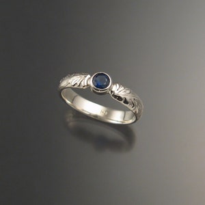 Sapphire Natural cornflower blue Wedding Ring Sterling Silver Victorian bezel set engagement ring made to order in your size