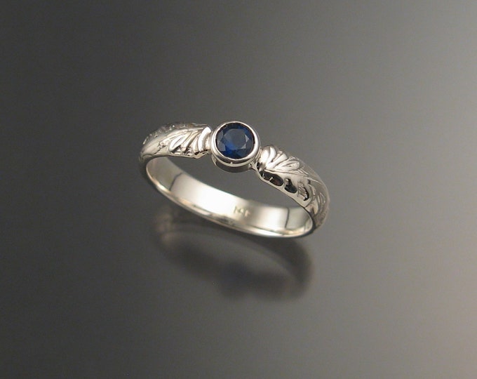 Sapphire Natural cornflower blue Wedding Ring Sterling Silver Victorian bezel set engagement ring made to order in your size