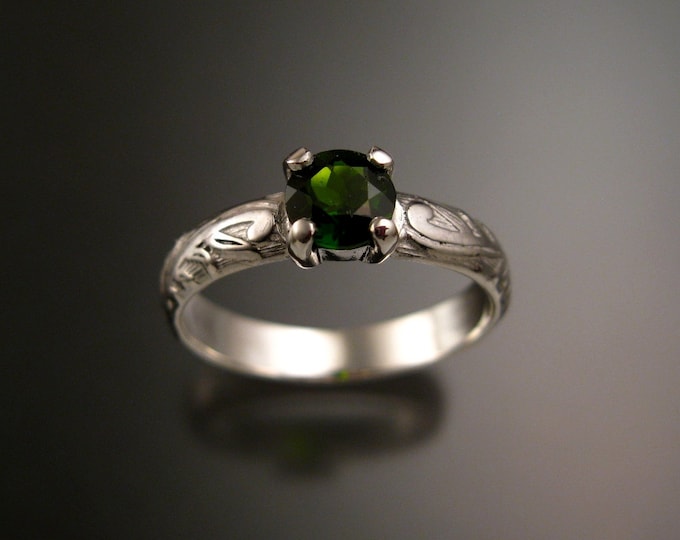 Chrome Diopside Wedding ring 14k White Gold Victorian Wedding ring 6mm stone made to order in your size