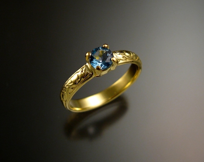 Aquamarine 14k Green Gold Victorian floral pattern wedding / engagement ring Made to order in your size