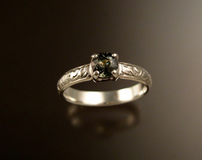 Green Sapphire Wedding ring 14k White Gold Green Diamond substitute Victorian ring made to order in your size