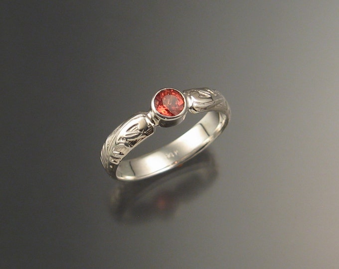 Orange Sapphire Wedding engagement ring Sterling Silver Victorian bezel set Padparadscha ring made to order in your size