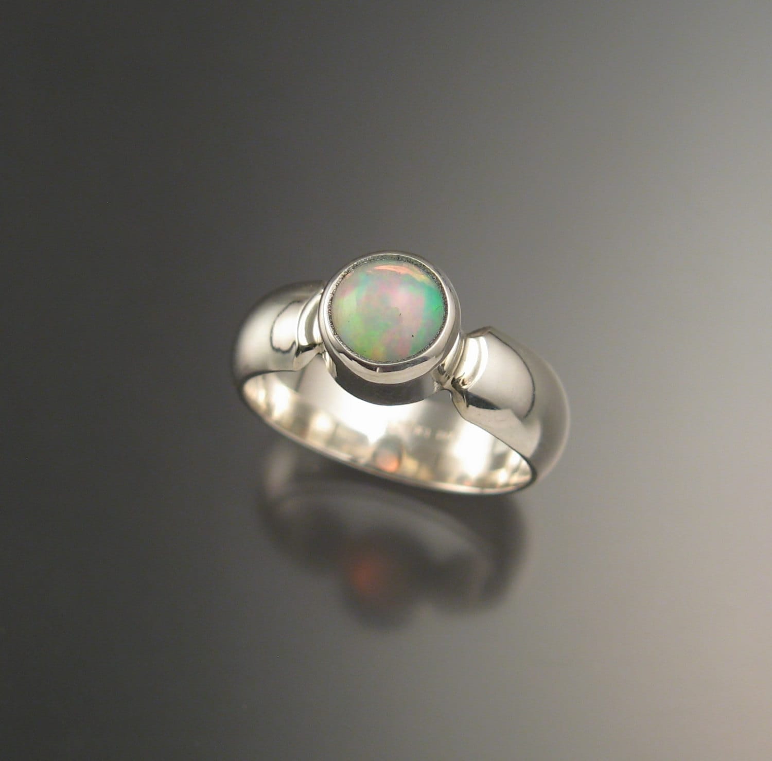 Opal Ring with wide low dome smooth band handmade in your size