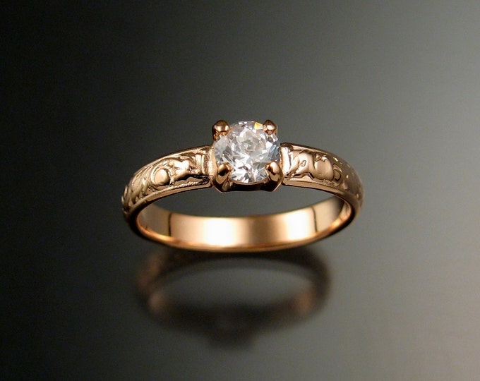 White Sapphire Wedding ring 14k Rose Gold Diamond substitute Victorian ring made to order in your size