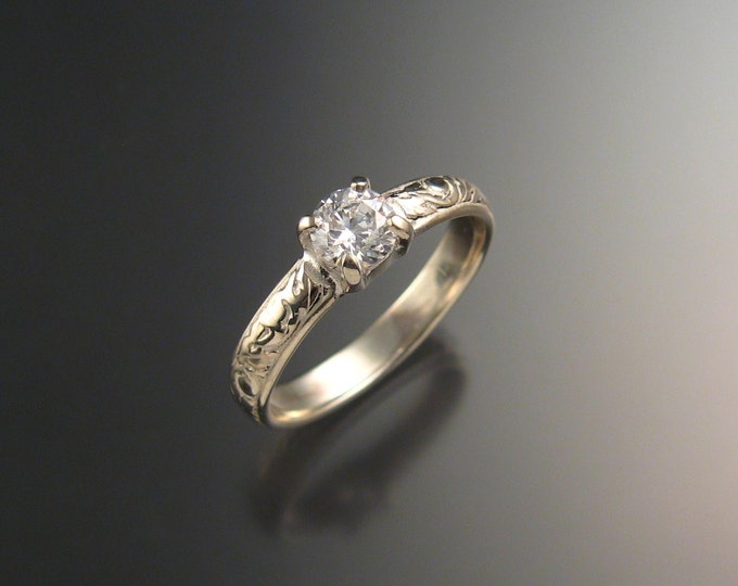 White Sapphire Wedding ring 14k White Gold Diamond substitute ring made to order in your size