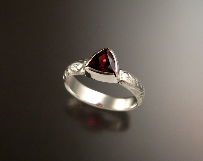 Garnet Triangle ring Sterling Silver Victorian bezel set stone ring made to order in your size