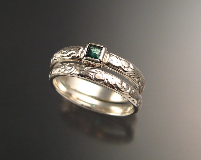 Emerald square Natural Colombian Emerald Sterling Silver Victorian bezel set ring made to order in your size