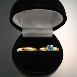 Blue Topaz Wedding set 14k Yellow Gold ring made to order in your size 画像 5