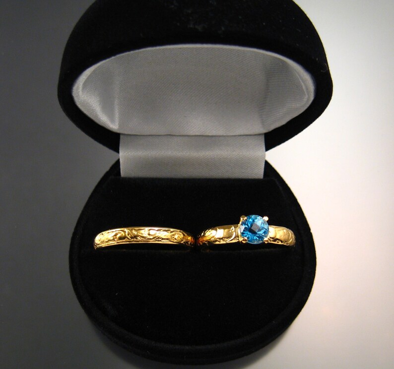 Blue Topaz Wedding set 14k Yellow Gold ring made to order in your size 画像 5