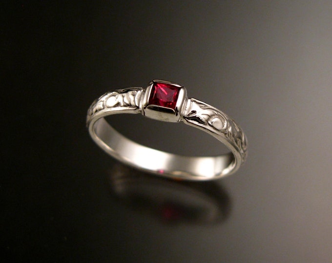 Spinel Wedding ring Sterling Silver Victorian bezel set Natural square cut ring made to order in your size