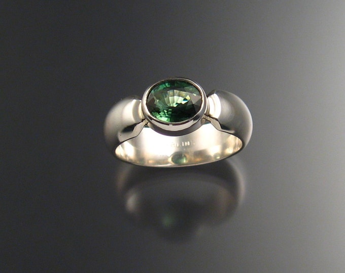 Green Tourmaline ring Sterling silver Wide Low dome band made to order in your size