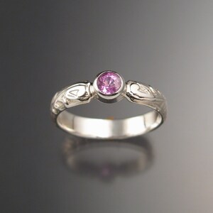 Pink Sapphire Victorian floral band Wedding Engagement ring crafted in Sterling Silver made to order in your size