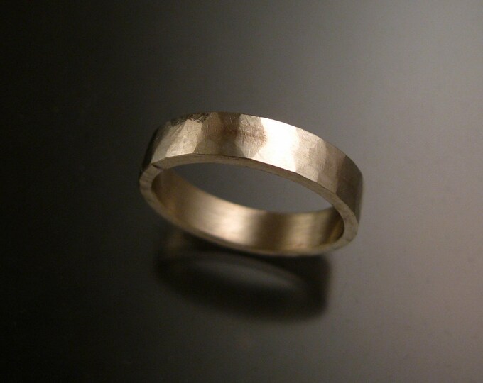 14k White Gold 1.5 x 4 mm rectangular comfortable fit rough hammered Wedding band Handmade to order in your size ring band