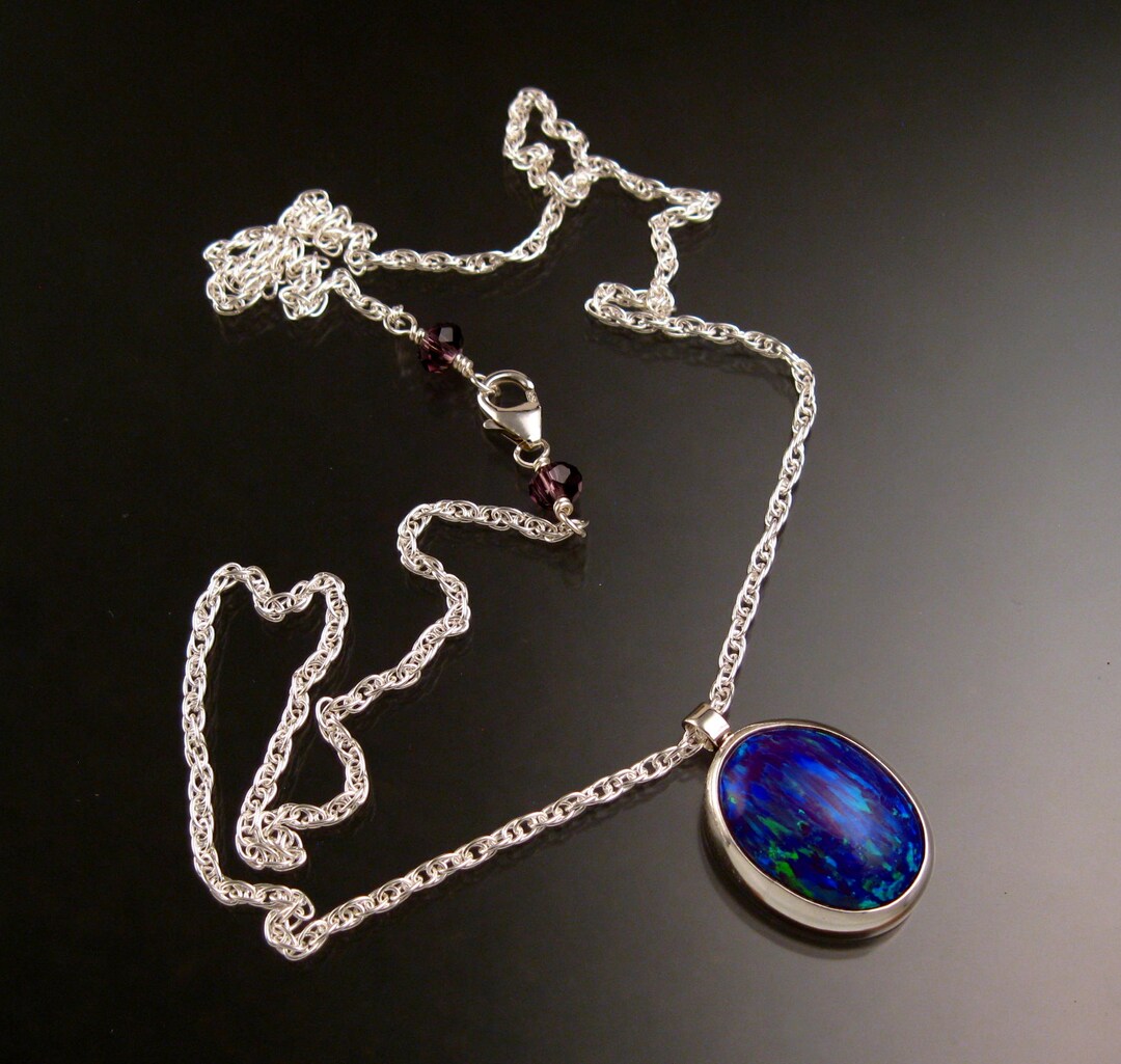 Lab Opal Necklace Princess Cut Necklace Pendant Vintage Rose Gold