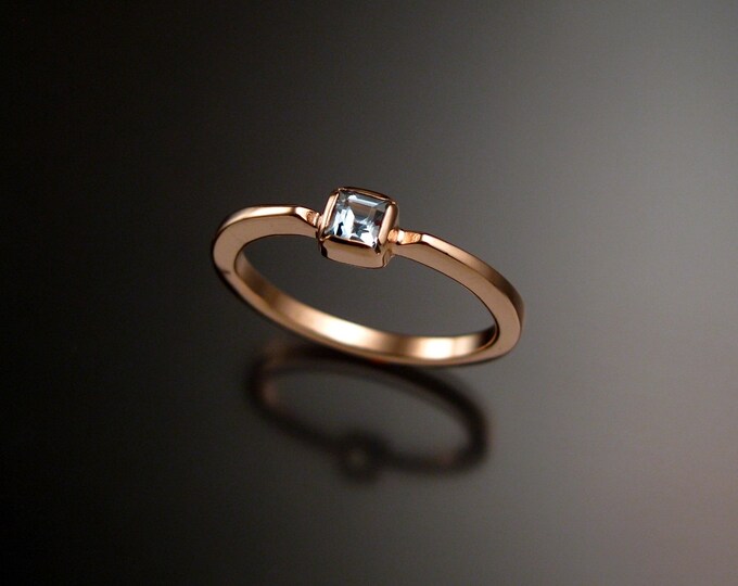 Aquamarine square stone stackable ring 14k Rose Gold handmade to order in your size