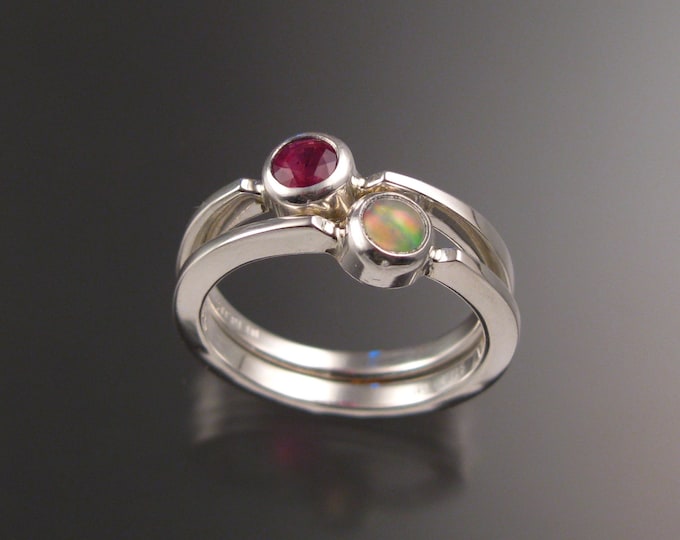 Stackable Mothers Birthstone ring set of Two Sterling silver premium birthstone rings Made to order in your size