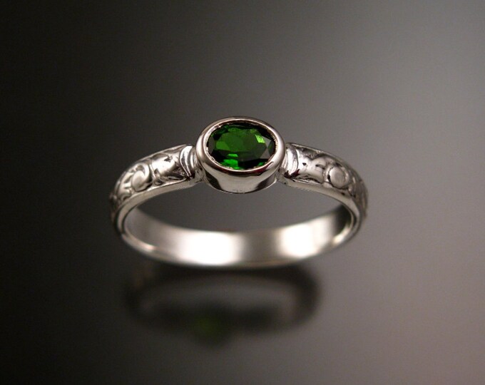Chrome Diopside ring Sterling silver Emerald substitute with bezel set stone made to order in your size