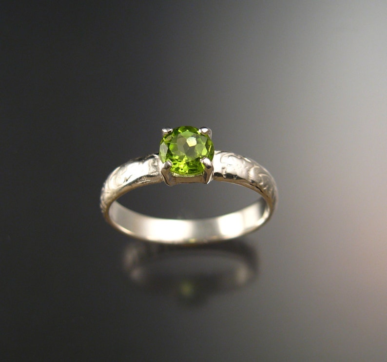 Peridot Wedding ring Victorian floral pattern band Engagement ring Handmade to order in your size image 2