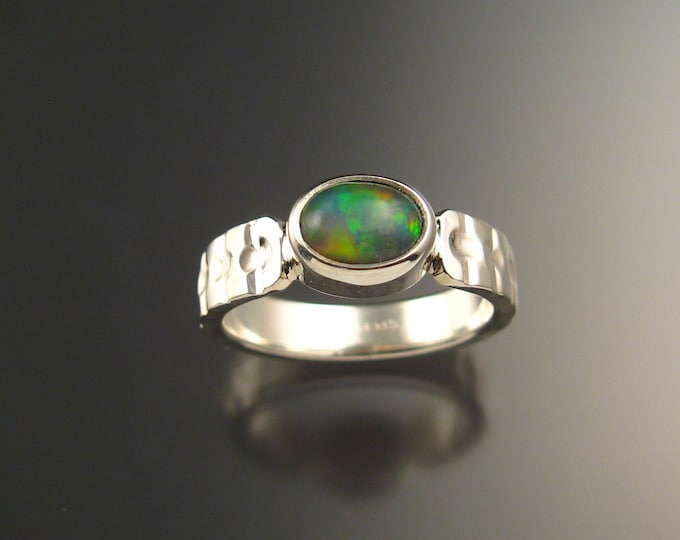Opal Ring Sterling Silver heavy stamped pattern ring made to order in your size Natural Ethiopian Opal