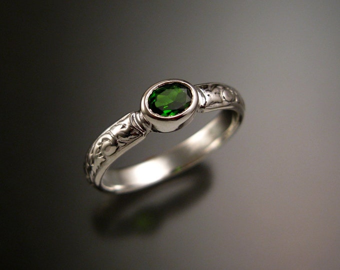 Chrome Diopside ring 14k White Gold Emerald substitute with bezel set stone made to order in your size