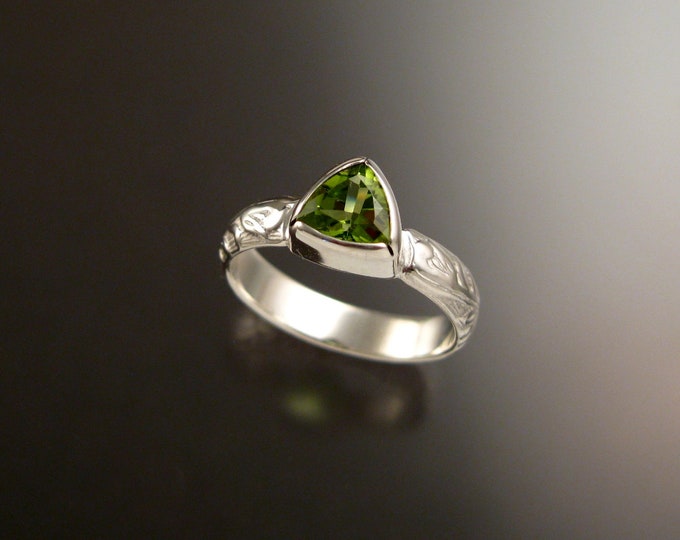 Peridot Triangle ring Sterling Silver Victorian bezel set stone ring made to order in your size