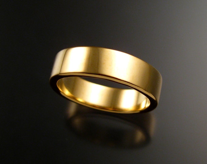 Yellow Gold Wedding band 1.5x6mm Heavy 14k rectangular comfortable Mans bright finish ring Handmade in your size Grooms ring