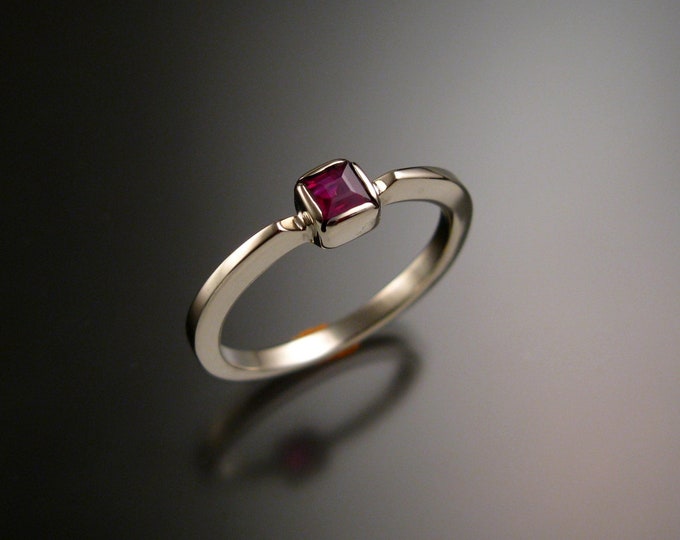 Ruby 3.5mm square stone ring 14k white Gold Made to order in your size Stackable Mothers ring