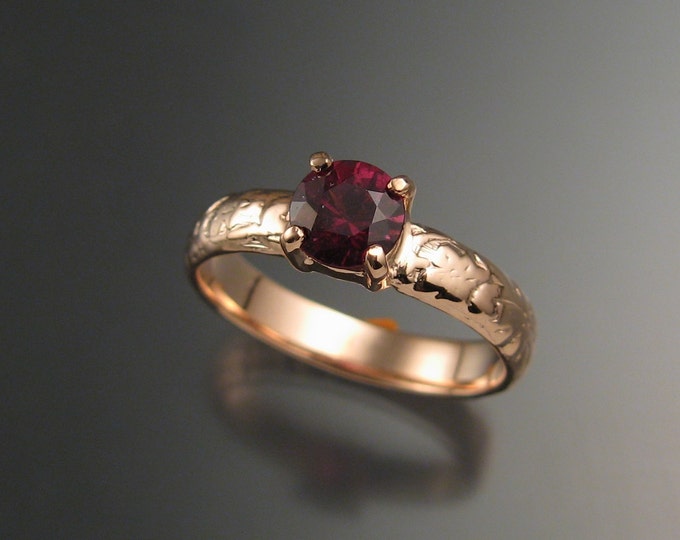 Garnet Natural Raspberry Rhodolite  Wedding ring 14k rose Gold Ruby substitute ring made to order in your size