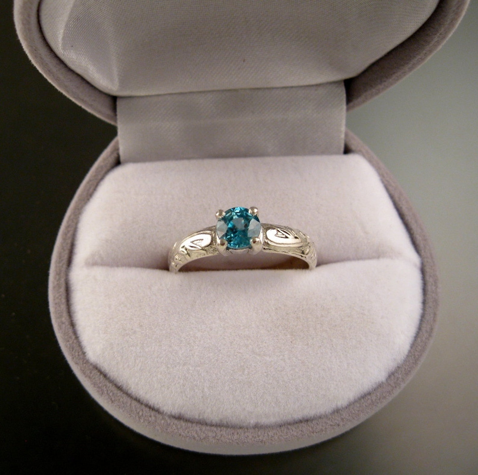 Blue Zircon Wedding Ring 14k White Gold Blue Diamond Etsy UK