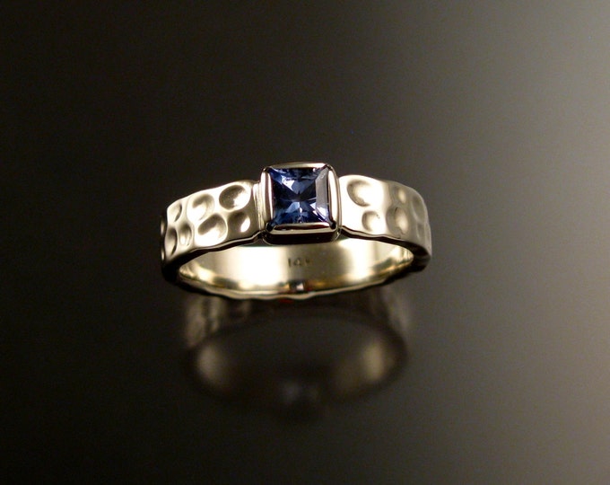 Sapphire square Moonscape ring handcrafted in 14k white gold size 8