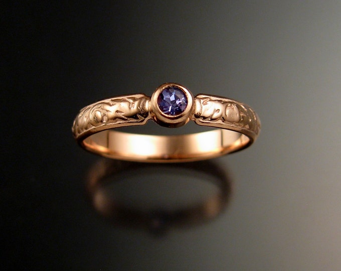 Tanzanite Wedding ring 14k rose Gold Victorian floral pattern bezel set ring made to order in your size