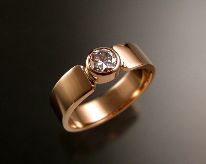 Moissanite 14k Rose Gold rectangular band wedding ring made to order in your size Diamond substitute conflict free Gemstone
